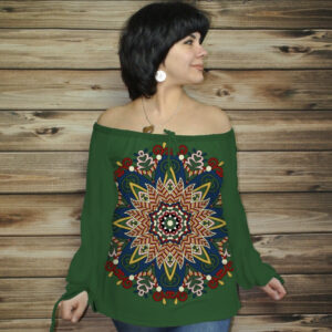Туніка (блуза) Carmen Орнамент етнічний.Зелена ВСІ Розміри Преміум тканина