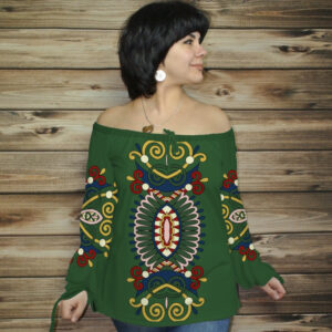 Туніка (блуза) Carmen Орнамент етнічний.Зелена 01 ВСІ Розміри Преміум тканина