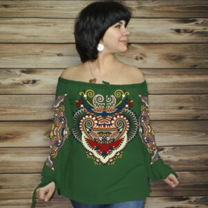 Туніка (блуза) Carmen Орнамент етнічний.Зелена 02 ВСІ Розміри Преміум тканина