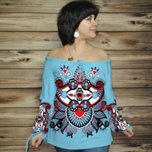 Туніка (блуза) Carmen Орнамент етнічний. Блакитна ВСІ Розміри Преміум тканина