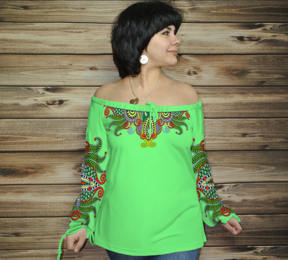 Туніка (блуза) Carmen Орнамент етнічний. Фісташка ВСІ Розміри Преміум тканина