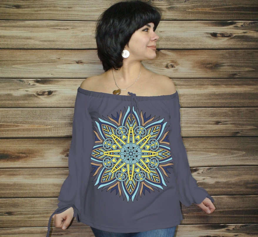 Туніка (блуза) Carmen Орнамент етнічний. Фіалка ВСІ Розміри Преміум тканина