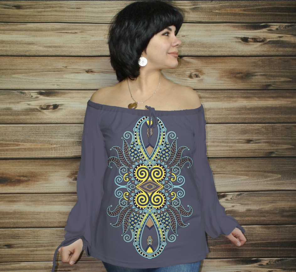 Туніка (блуза) Carmen Орнамент етнічний. Фіалка 03 ВСІ Розміри Преміум тканина