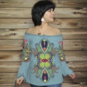 Туніка (блуза) Carmen Орнамент етнічний. Морська хвиля 01 ВСІ Розміри Преміум тканина