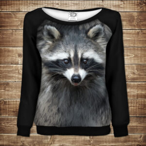 Жіночий світшот - реглан з відкритими плечима з 3D принтом Єнот ВСІ Розміри Преміум тканина