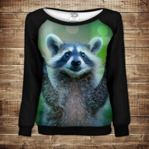 Жіночий світшот - реглан з відкритими плечима з 3D принтом Єнот 01 ВСІ Розміри Преміум тканина