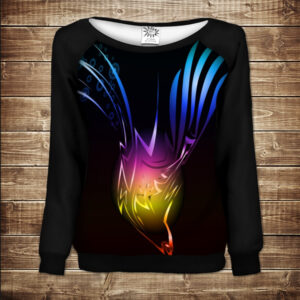 Жіночий світшот - реглан з відкритими плечима з 3D принтом Неон арт ВСІ Розміри Преміум тканина