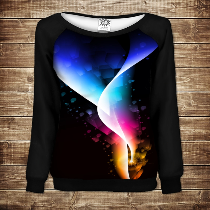 Жіночий світшот - реглан з відкритими плечима з 3D принтом Неон арт 01 ВСІ Розміри Преміум тканина