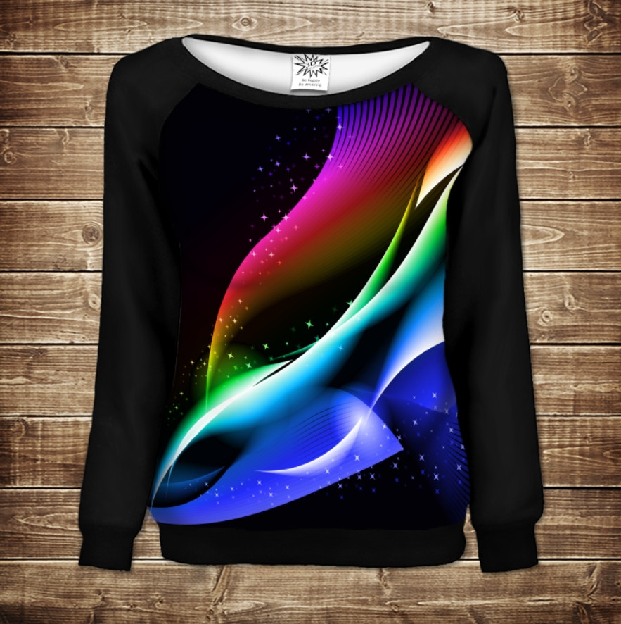 Жіночий світшот - реглан з відкритими плечима з 3D принтом Неон арт 03 ВСІ Розміри Преміум тканина