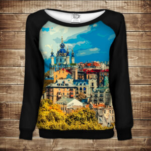 Жіночий світшот - реглан з відкритими плечима з 3D принтом Міський пейзаж 01 ВСІ Розміри Преміум тканина