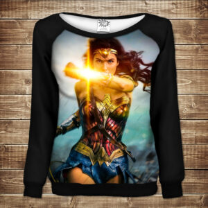 Жіночий світшот - реглан з відкритими плечима з 3D принтом диво жінка ВСІ Розміри Преміум тканина