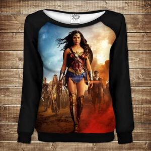 Жіночий світшот - реглан з відкритими плечима з 3D принтом диво жінка 01 ВСІ Розміри Преміум тканина