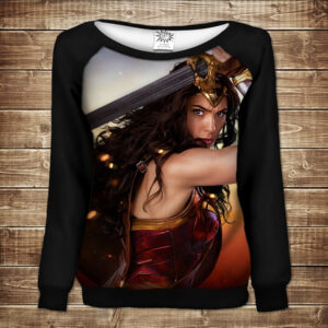 Жіночий світшот - реглан з відкритими плечима з 3D принтом диво жінка 02 ВСІ Розміри Преміум тканина