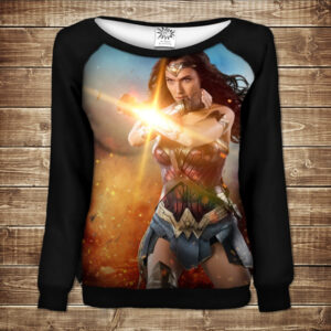 Жіночий світшот - реглан з відкритими плечима з 3D принтом диво жінка 03 ВСІ Розміри Преміум тканина