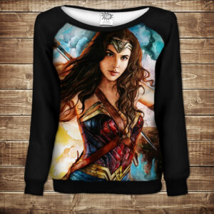 Жіночий світшот - реглан з відкритими плечима з 3D принтом диво жінка 04 ВСІ Розміри Преміум тканина