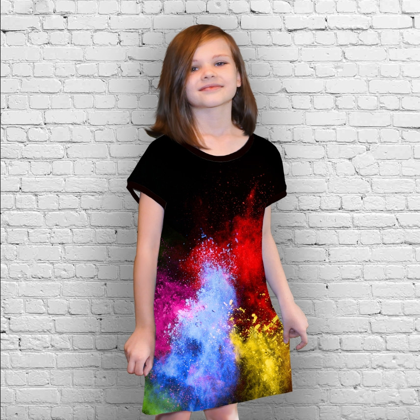 Плаття-туніка 3D принт Бризки фарби на чорному фоні ВСІ Розміри Преміум тканина