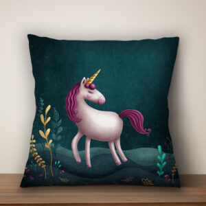 Подушка з новорічним принтом Рожева єдинорожка