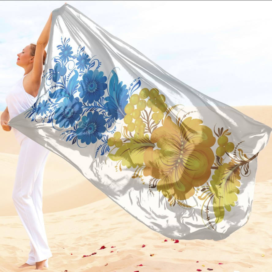 Парео-хустка-палантин 10в1 з принтом Жовто блакитні квіти ВСІ Розміри