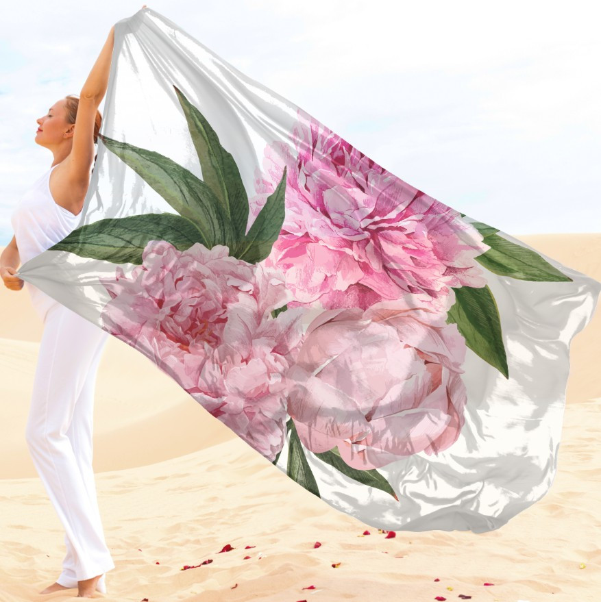 Парео-хустка-палантин 10в1 з принтом Квітковий принт Рожеві півонії ВСІ Розміри