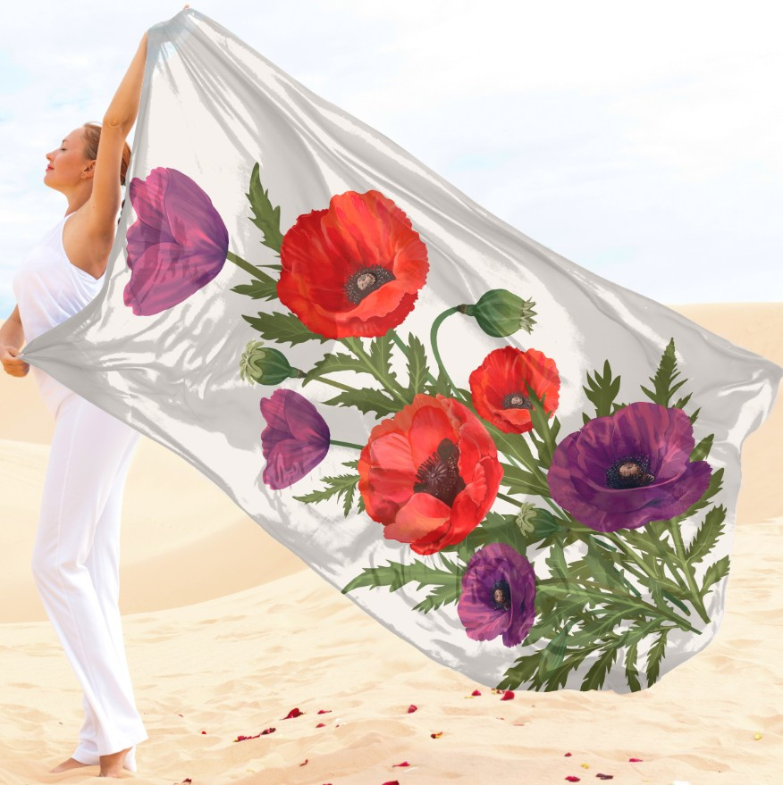 Парео-хустка-палантин 10в1 з принтом Квітковий принт Маки ВСІ Розміри