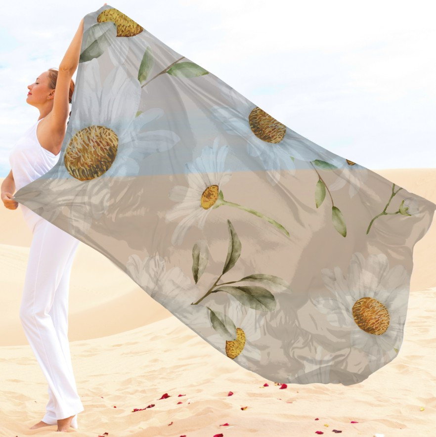 Парео-хустка-палантин 10в1 з принтом Квітковий принт ромашки ВСІ Розміри