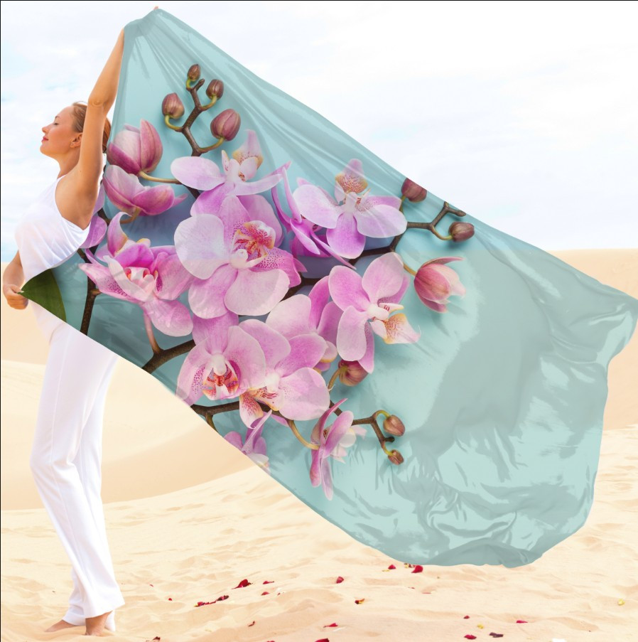 Парео-хустка-палантин 10в1 з принтом Квітковий принт Орхідеї ВСІ Розміри