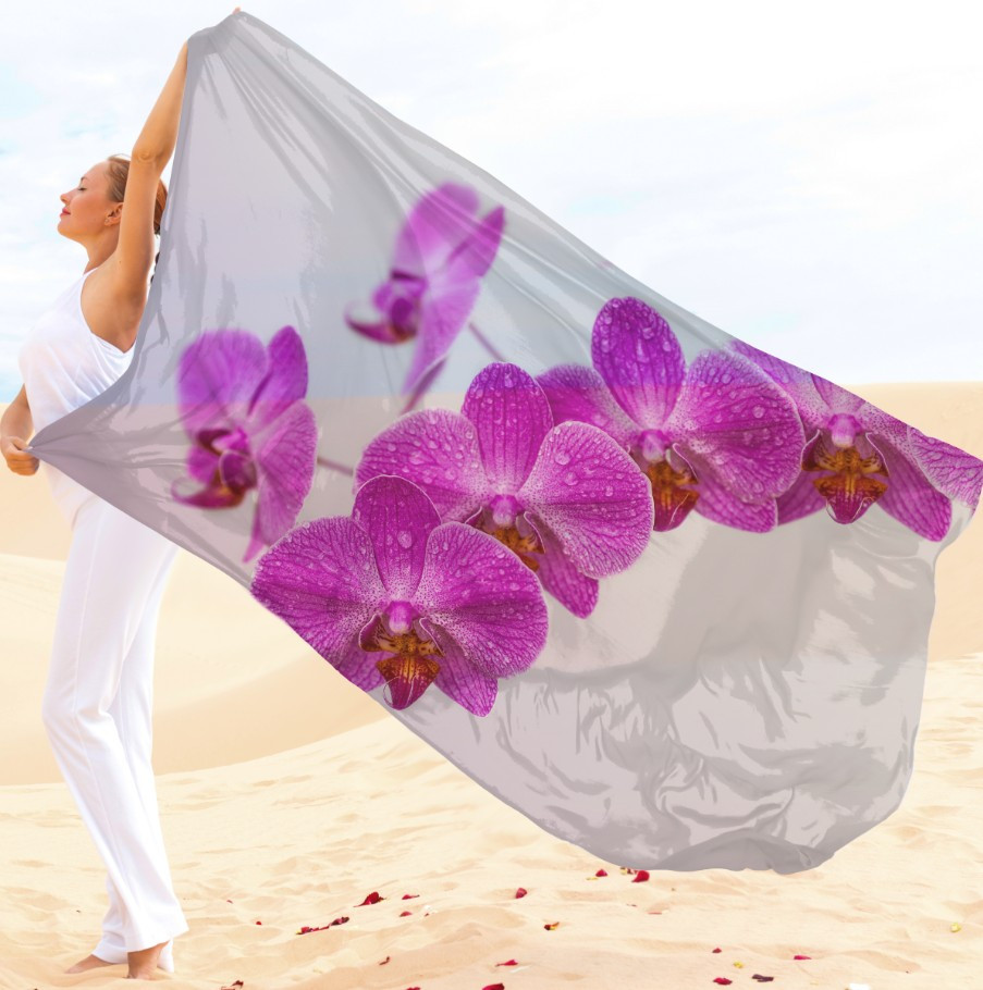 Парео-хустка-палантин 10в1 з принтом Квітковий принт Орхідеї ВСІ Розміри