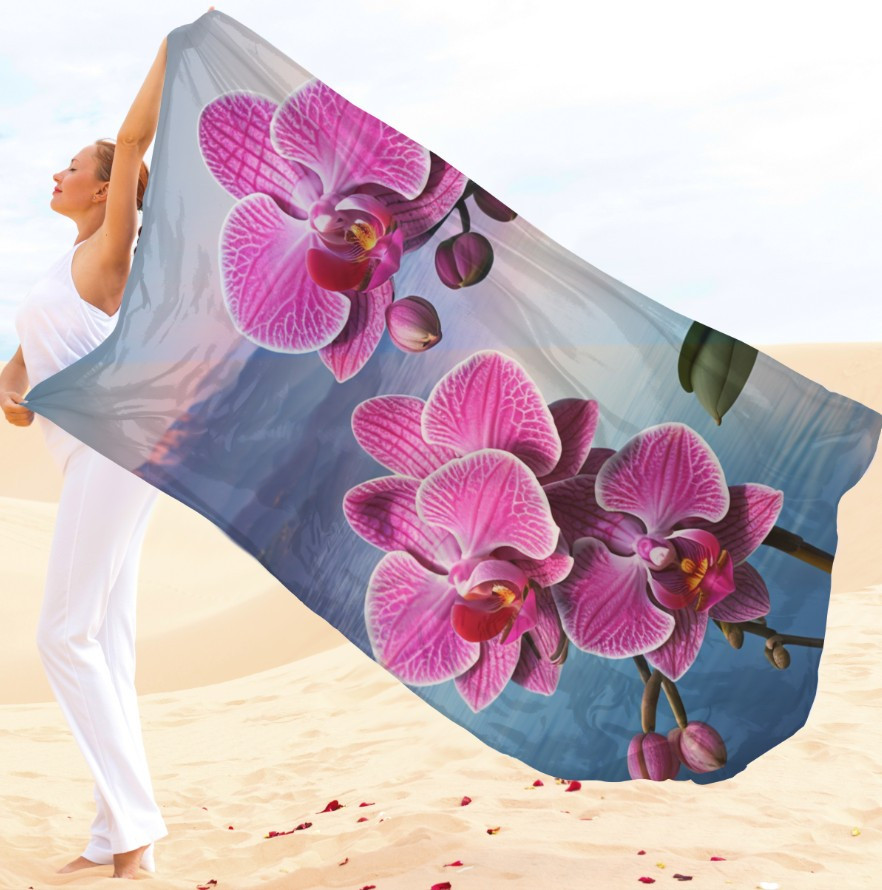 Парео-хустка-палантин 10в1 з принтом Квітковий принт Орхідеї ВСІ Розміри