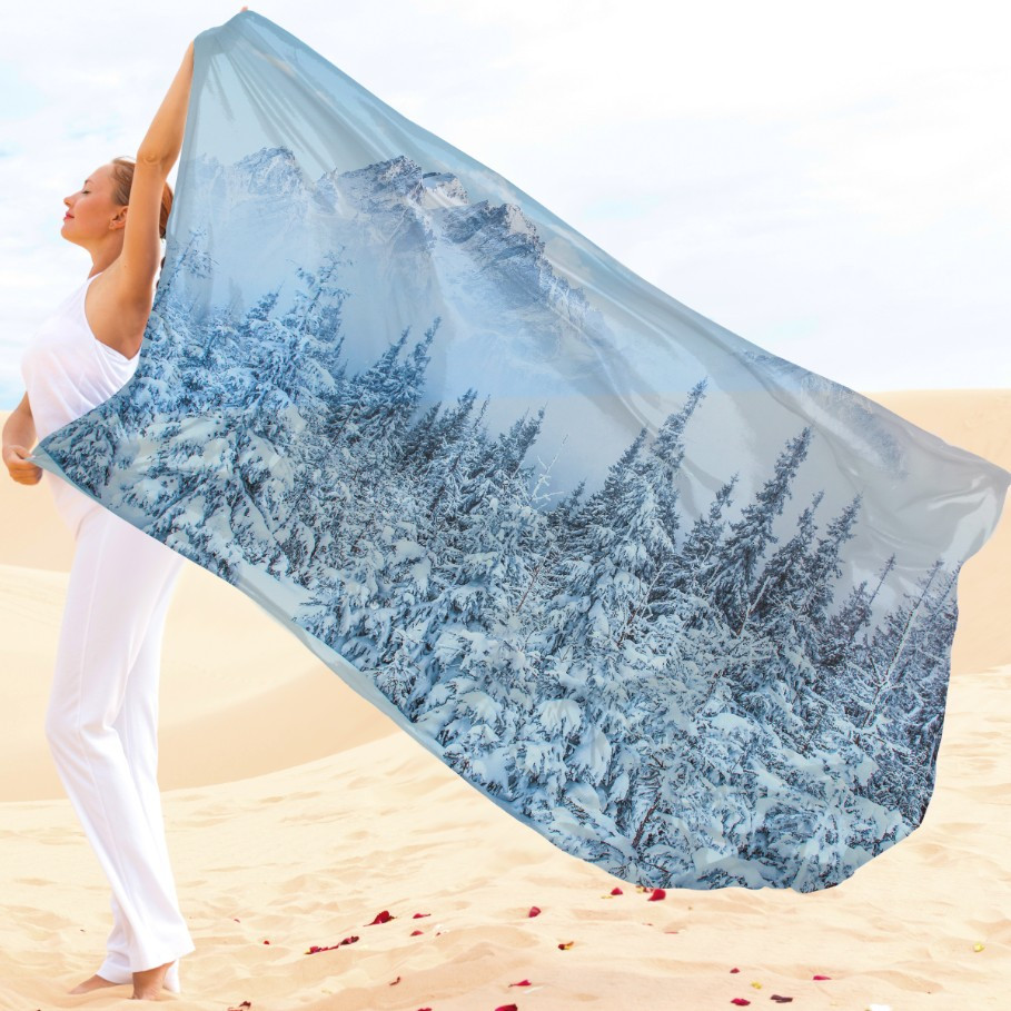 Парео-хустка-палантин 10в1 з принтом Сніжний ліс у горах ВСІ Розміри