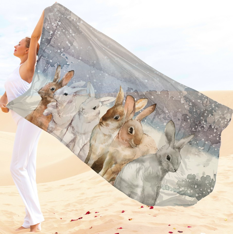 Парео-хустка-палантин 10в1 з принтом Зайчата в лісі ВСІ Розміри