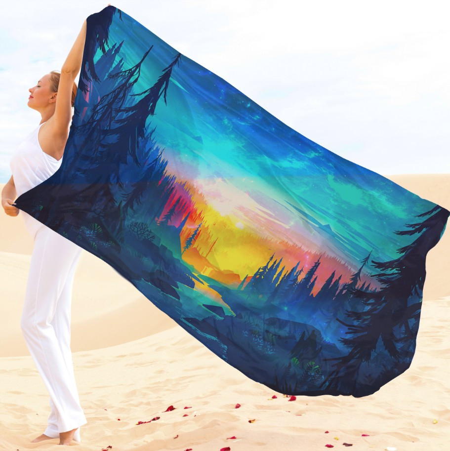 Парео-хустка-палантин 10в1 з принтом Захід сонця в горах ВСІ Розміри