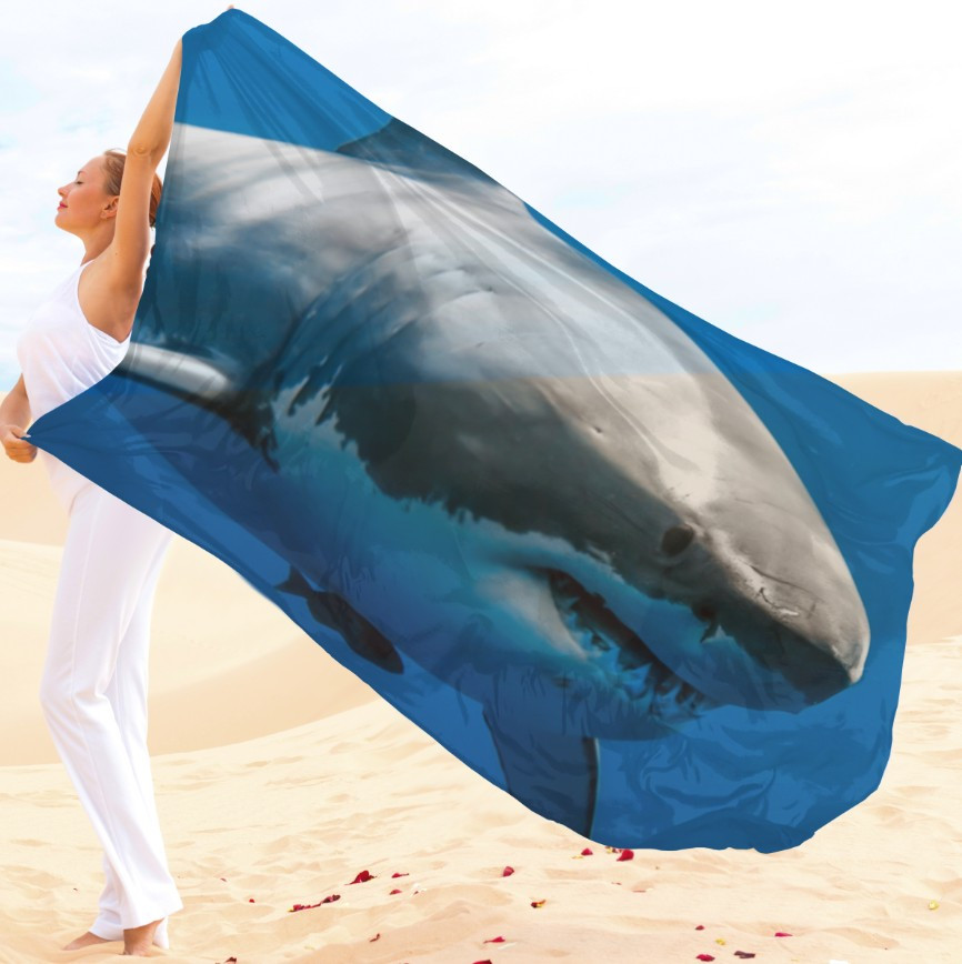 Парео-хустка-палантин 10в1 з принтом Акула ВСІ Розміри