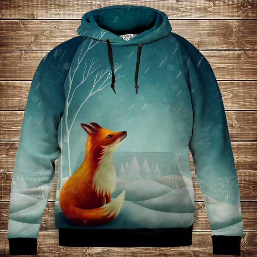 Толстовка унісекс з 3D принтом на тему: Лис взимку ВСІ Розміри Преміум тканина