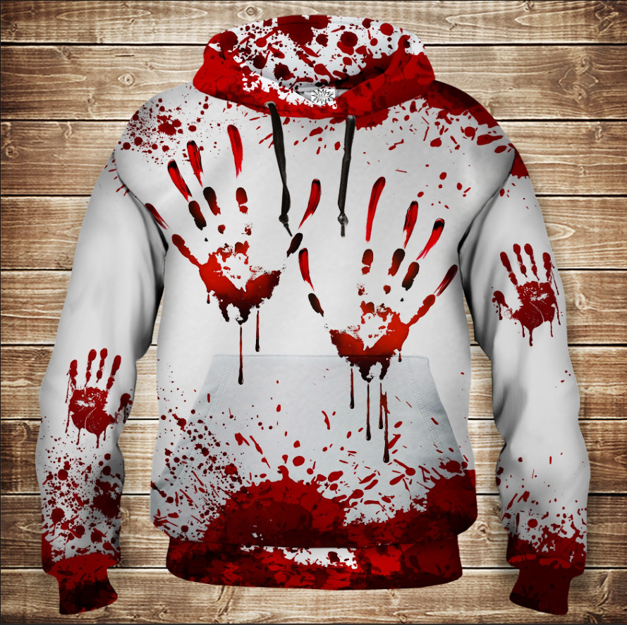 Толстовка унісекс з 3D принтом на тему: Відбитки рук червоною фарбою ВСІ Розміри Преміум тканина