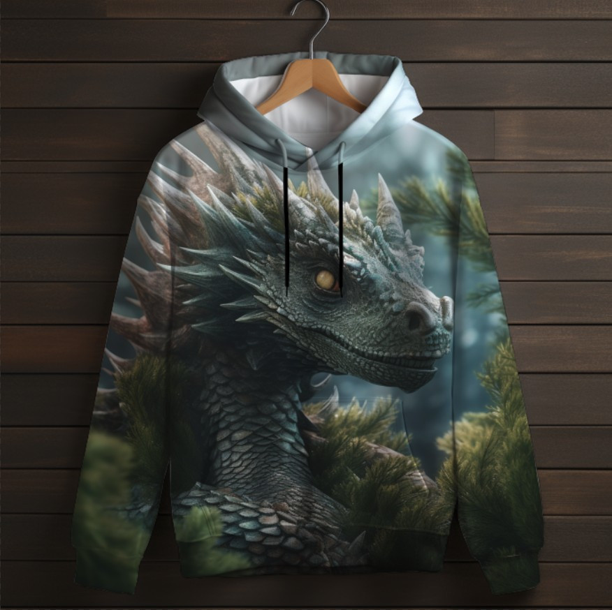 Толстівка-кенгуру (толстовка) з 3D принтом Зелений дракон ВСІ Розміри Преміум тканина