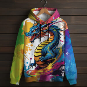 Толстівка-кенгуру (толстовка) з 3D принтом Акварельний арт дракон ВСІ Розміри Преміум тканина