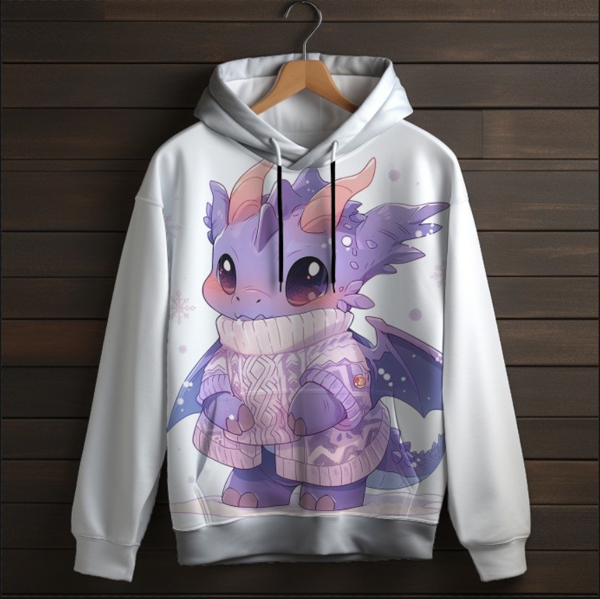 Толстівка-кенгуру (толстовка) з 3D принтом Фіолетовий Малюк дракон ВСІ Розміри Преміум тканина