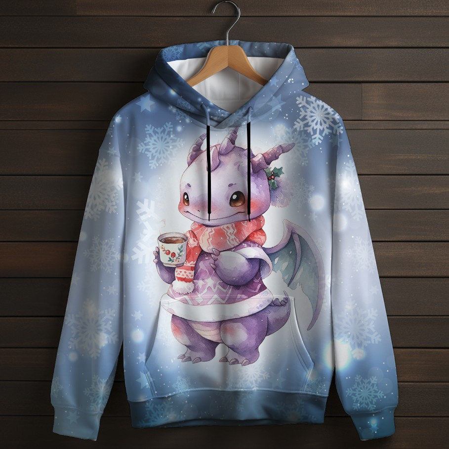 Толстівка-кенгуру (толстовка) з 3D принтом Дракончик та Різдво ВСІ Розміри Преміум тканина