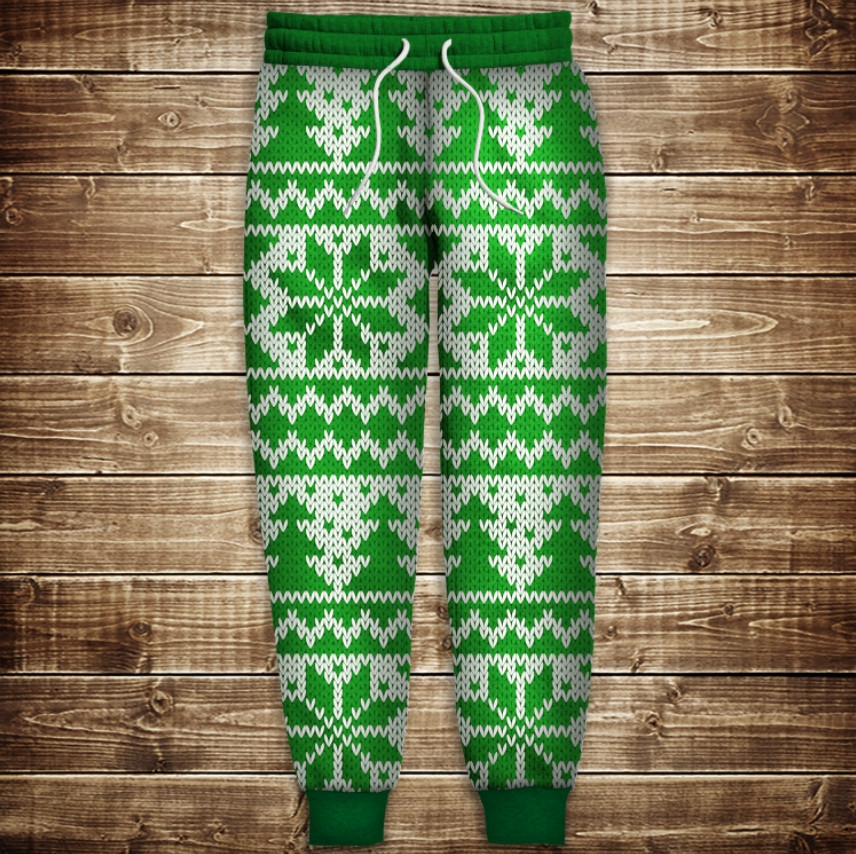 Штани з 3D принтом:Різдво та новий рік скандинавський стиль зелений ВСІ Розміри Преміум тканина