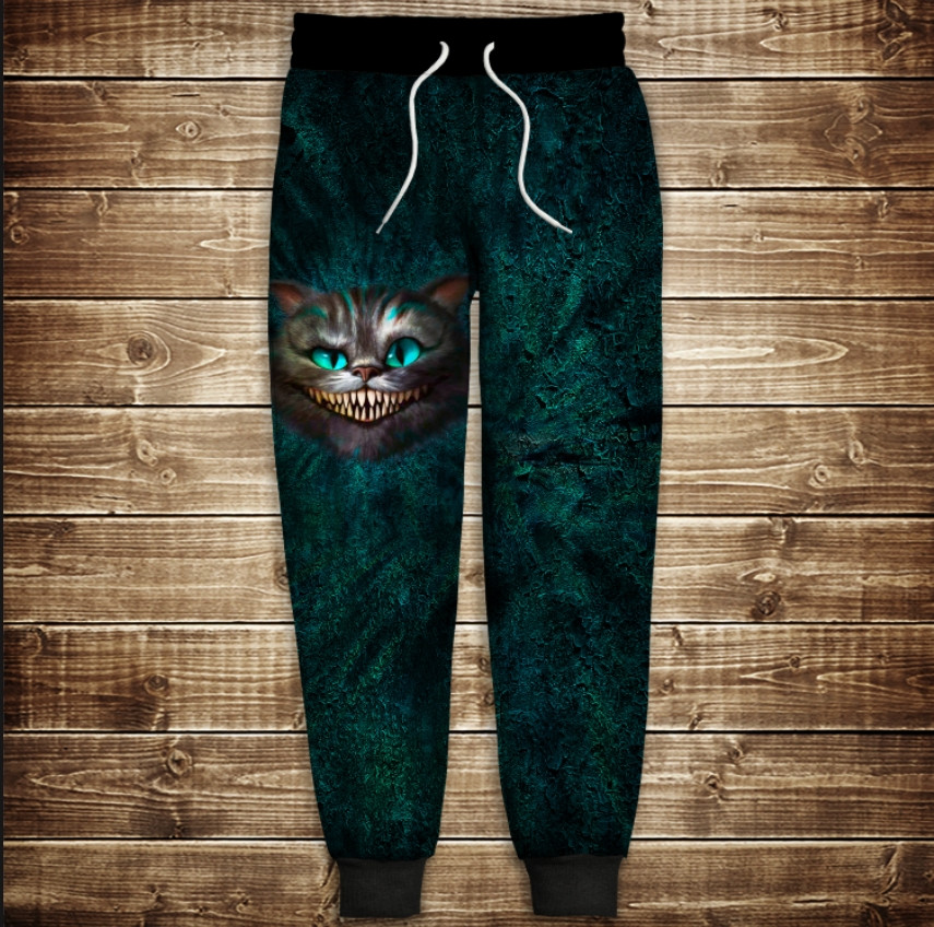 Штани з 3D принтом:Чеширський кіт усмішка. Аліса в Задзеркаллі ВСІ Розміри Преміум тканина