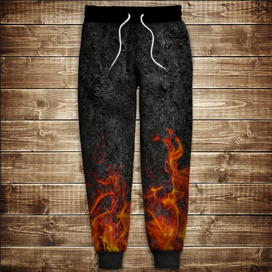 Штани з 3D принтом: Вогняний принт ВСІ Розміри Преміум тканина