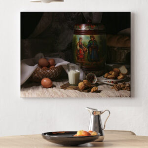 Картина з натюрмортом - Яйця молоко та печиво