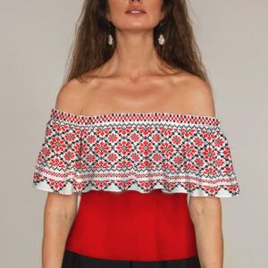 Блуза ЛАДА Вишиванка з воланом і відкритими плечима ВСІ Розміри Преміум тканина