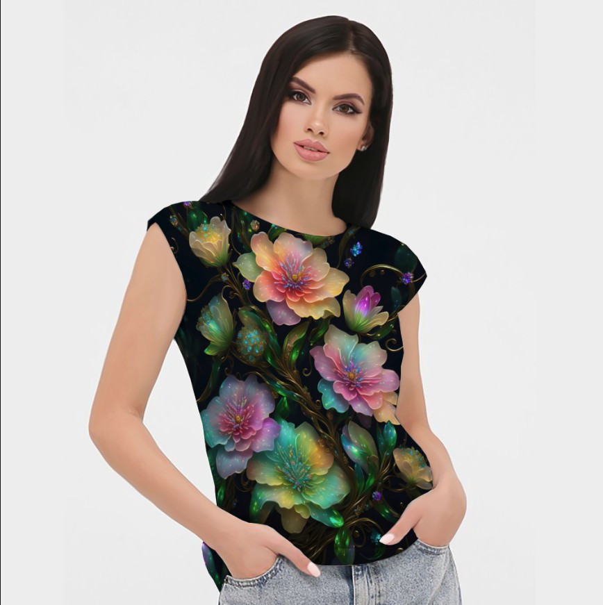 Блуза жіноча з принтом Квітковий орнамент ВСІ Розміри Преміум тканина