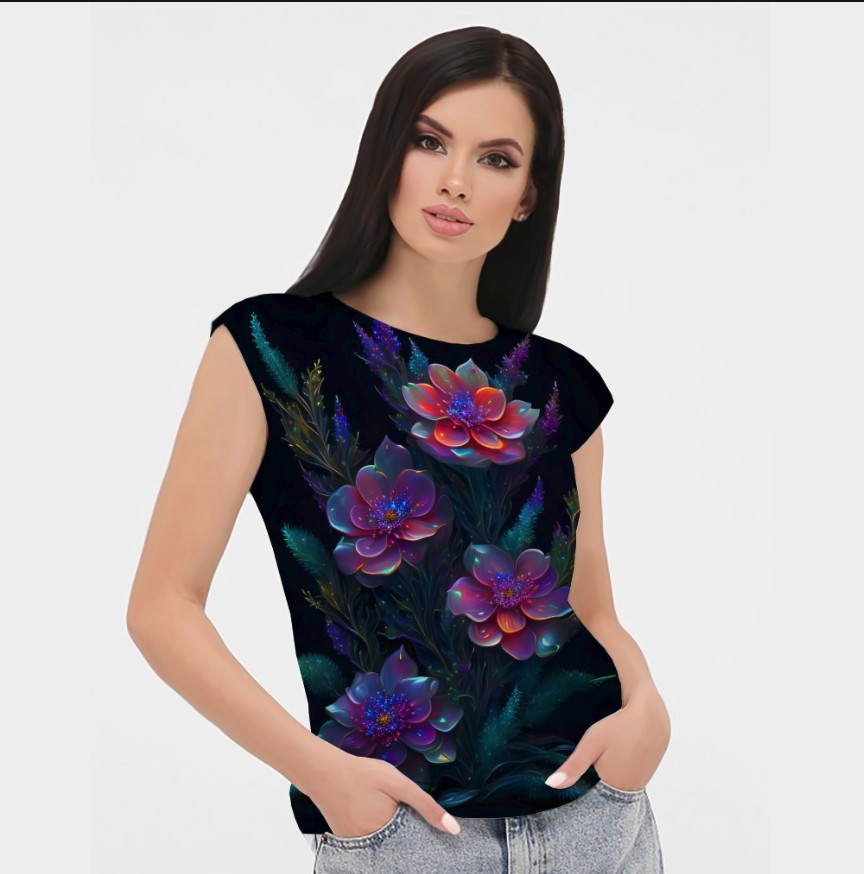Блуза жіноча з принтом Квітковий орнамент ВСІ Розміри Преміум тканина