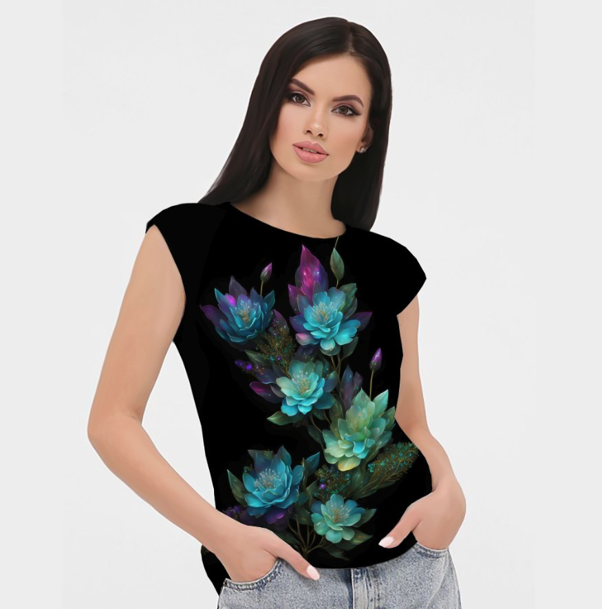 Блуза жіноча з принтом Квітковий орнамент ВСІ Розміри Преміум тканина