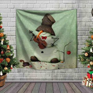 Панно тапестрі (гобелен) з 3D з різдвяним принтом Сніговик зі скрипкою