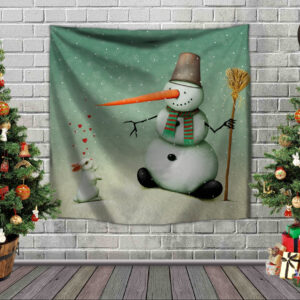 Панно тапестрі (гобелен) з 3D з різдвяним принтом Сніговик та білий кролик