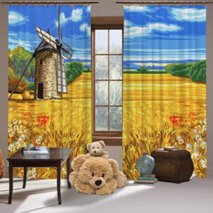 Штори 3D Млин у золотистому полі