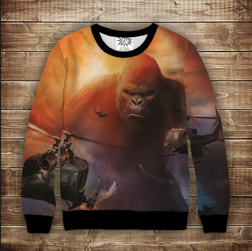 Свитшот с 3D принтом Конг. Остров черепа ВСІ Розміри Преміум тканина